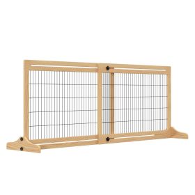 Freestanding Pet Gate Extra Wide 72" W x 27.25" H Dog Cat Barrier Natural