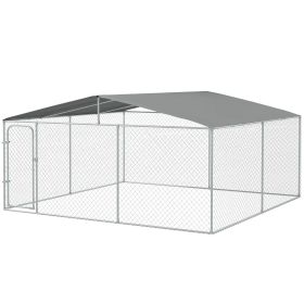 Outdoor Dog Kennel Galvanized Steel Fence with Cover Secure Lock Mesh Sidewalls for Backyard 15' x 15' x 7.5'
