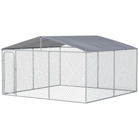 Outdoor Dog Kennel Galvanized Steel Fence with Cover Secure Lock Mesh Sidewalls for Backyard 13' x 13' x 7.5'