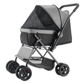 Pet Stroller, 44 lbs Weight Capacity, Foldable Dog Stroller Cart, 4 Wheels Cats Stroller with Mesh Windows & Revrsible Handle