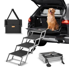 Dog Stair for Cars, Wide 4-step Dog Car Steps, Folding Dog Car Ramp with Nonslip Surface, Portable Pet Steps Lightweight Aluminum for Car