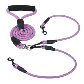 Double Dogs Leash No-Tangle Dogs Lead Reflective Dogs Walking Leash w/ Swivel Coupler Padded Handle (Color: PINK)