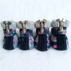 Pet Booties Set, 4 PCS Warm Winter Snow Stylish Shoes, Skid-Proof Anti Slip Sole Paw Protector with Zipper Star Design (Color: PINK, size: S)