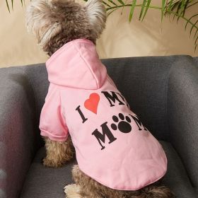 Pet Hoodie For Small & Medium Dogs; I Love My Mom Dog Hoodie Cat Shirts; Cute Pet Apparel (Color: PINK, size: L)
