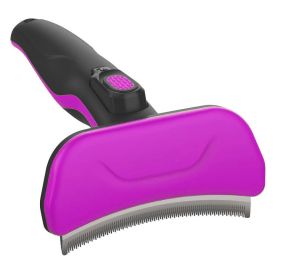 Pet Life 'Fur-Guard' Easy Self-Cleaning Grooming Deshedder Pet Comb (Color: PINK)