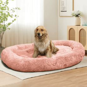 Large Dog Bed 67x43x8 Inches - Super Soft, Machine Washable & Portable With Handles, Non-Slip Bottom For Safety (Color: PINK)